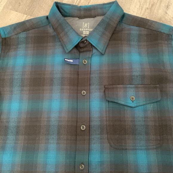 George Flannel Shirt Mens 3XL (54-56) Wicking UPF 30 Stretch Recycled Poly NEW - Picture 3 of 7